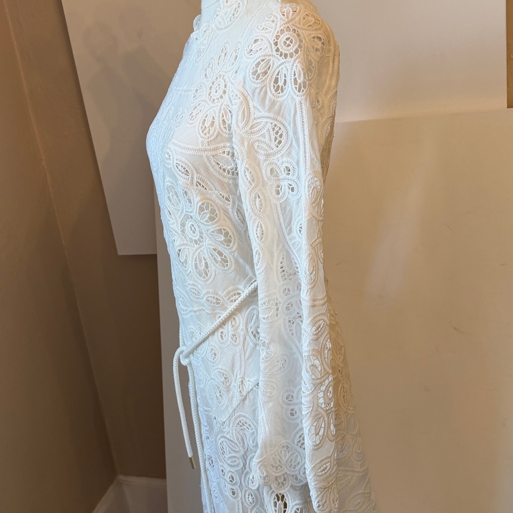 Zimmermann White Long-Sleeve Eyelet Lace Midi Dress - Picture 8 of 15